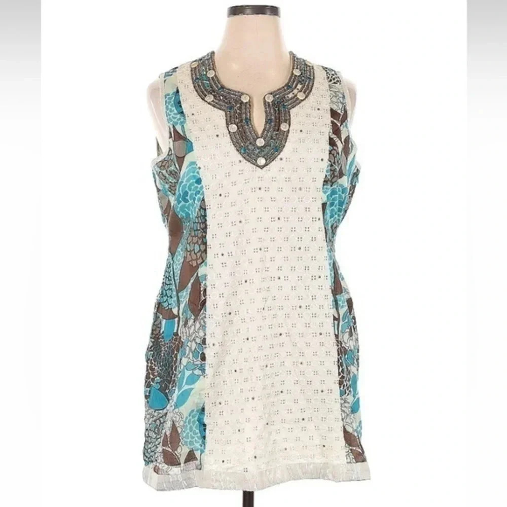 Silk Threads 100% Cotton Sleeveless Tropical Floral Print Dress Size XL NWT